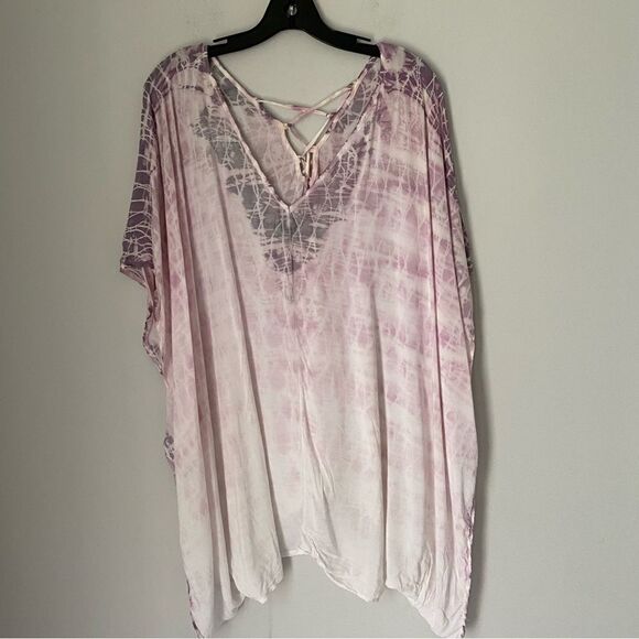 Tina Jo Women’s Tie Dye Lace Up V Neck Swim Coverup OS - Picture 2 of 3